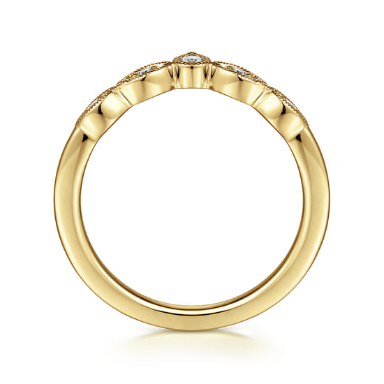 Vintage Inspired 14K Yellow Gold Curved Gold Diamond Anniversary Band angle 2
