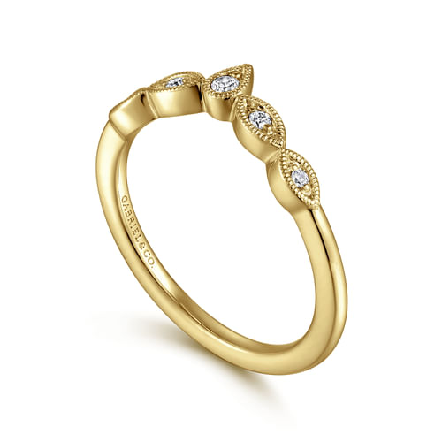 Vintage Inspired 14K Yellow Gold Curved Gold Diamond Anniversary Band