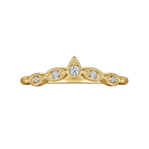 Vintage Inspired 14K Yellow Gold Curved Gold Diamond Anniversary Band