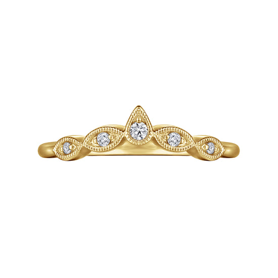 Vintage Inspired 14K Yellow Gold Curved Gold Diamond Anniversary Band angle 6