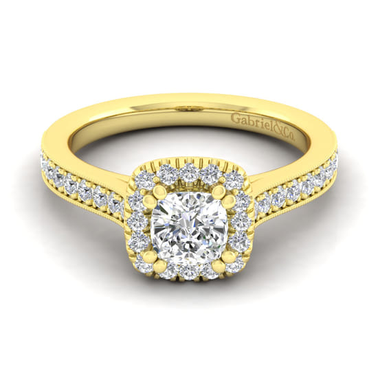 Gabriel - Vintage Inspired 14K Yellow Gold Cushion Halo Diamond Engagement Ring