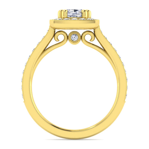 Vintage Inspired 14K Yellow Gold Cushion Halo Diamond Engagement Ring