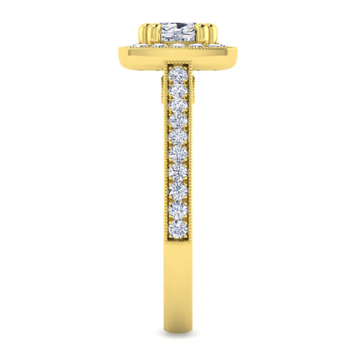 Vintage Inspired 14K Yellow Gold Cushion Halo Diamond Engagement Ring