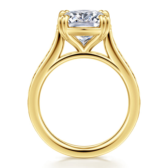 Vintage Inspired 14K Yellow Gold Elongated Cushion Solitaire Diamond Engagement Ring angle 2