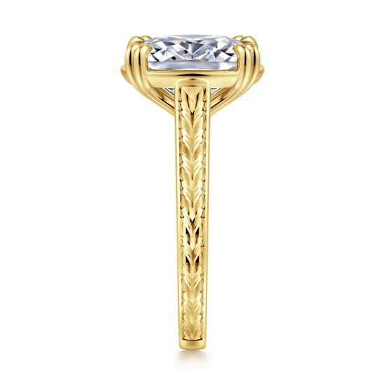 Vintage Inspired 14K Yellow Gold Elongated Cushion Solitaire Diamond Engagement Ring angle 5