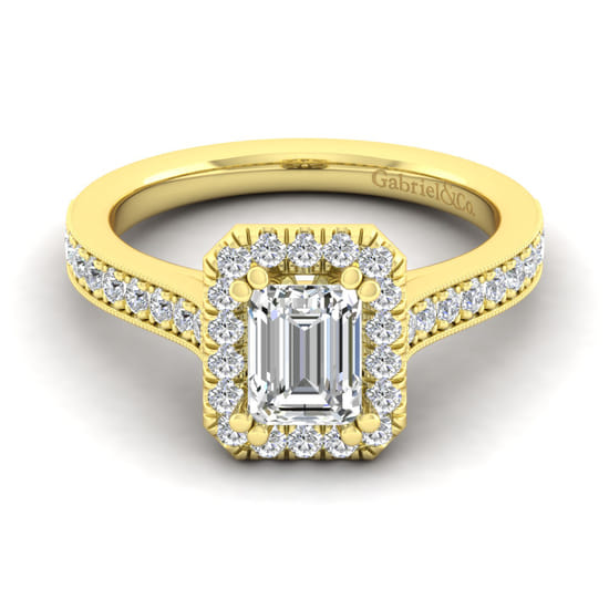 Gabriel - Vintage Inspired 14K Yellow Gold Emerald Halo Diamond Engagement Ring Gabriel - Vintage Inspired 14K Yellow Gold Emerald Halo Diamond Engagement Ring
