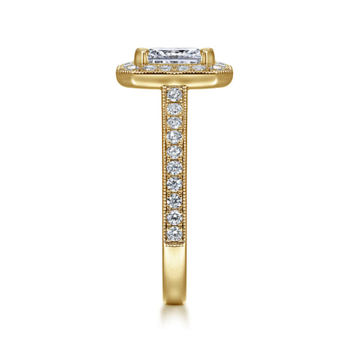 Vintage Inspired 14K Yellow Gold Emerald Halo Diamond Engagement Ring