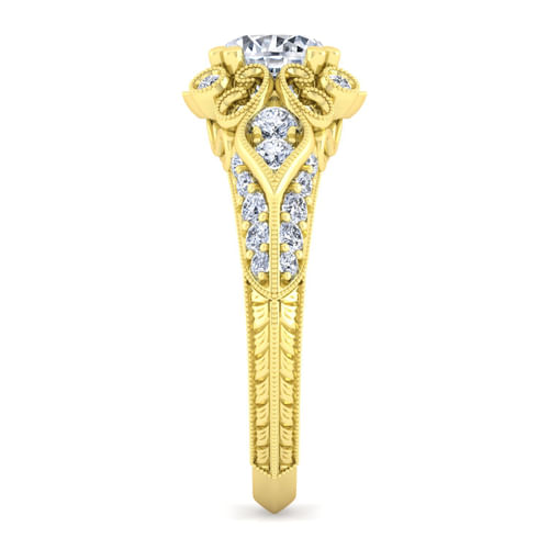 Vintage Inspired 14K Yellow Gold Fancy Halo Round Diamond Engagement Ring