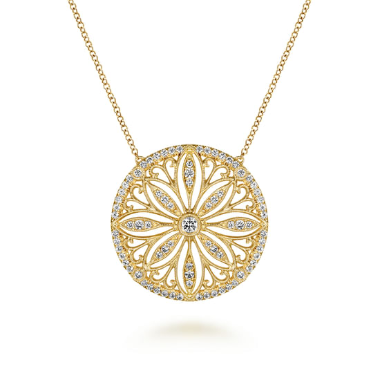 Gabriel - Vintage Inspired 14K Yellow Gold Floral Diamond Pendant Necklace