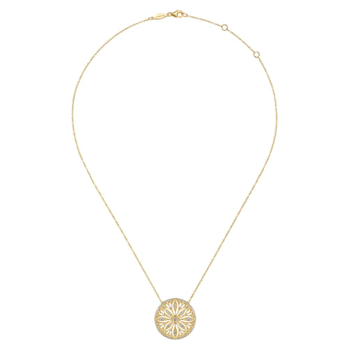 Vintage Inspired 14K Yellow Gold Floral Diamond Pendant Necklace
