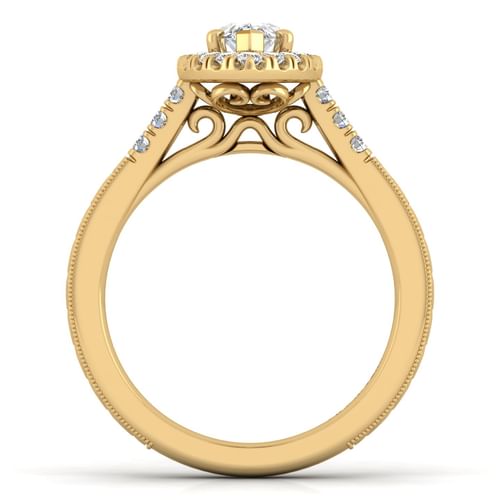 Vintage Inspired 14K Yellow Gold Marquise Halo Diamond Engagement Ring