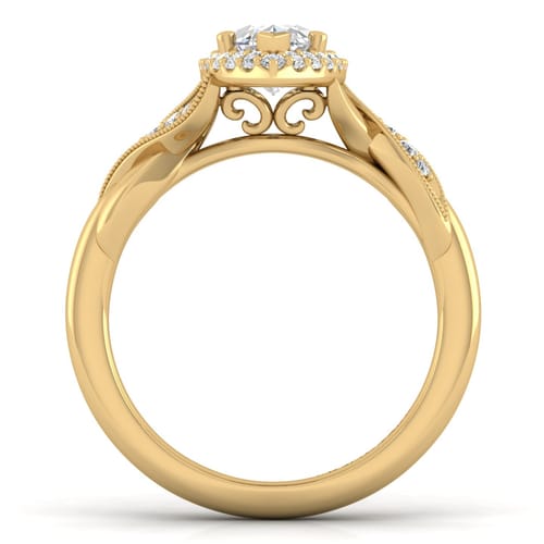 Vintage Inspired 14K Yellow Gold Marquise Halo Diamond Engagement Ring