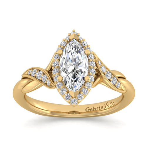 Vintage Inspired 14K Yellow Gold Marquise Halo Diamond Engagement Ring