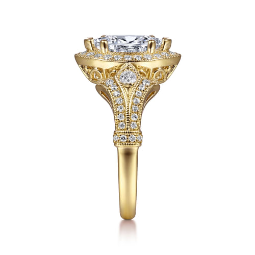 Vintage Inspired 14K Yellow Gold Marquise Halo Diamond Engagement Ring