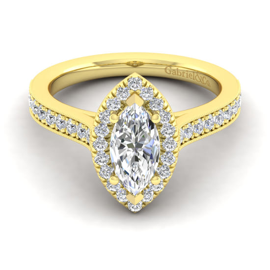 Gabriel - Vintage Inspired 14K Yellow Gold Marquise Halo Diamond Engagement Ring