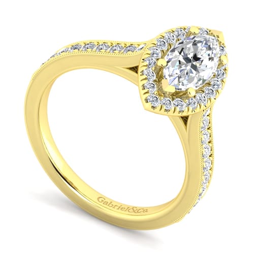 Vintage Inspired 14K Yellow Gold Marquise Halo Diamond Engagement Ring