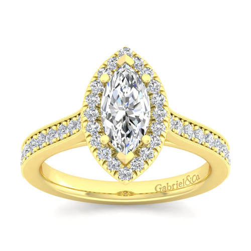 Vintage Inspired 14K Yellow Gold Marquise Halo Diamond Engagement Ring