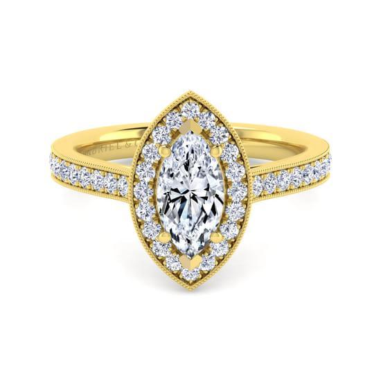 Gabriel - Vintage Inspired 14K Yellow Gold Marquise Halo Diamond Engagement Ring