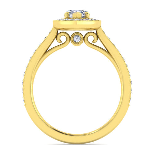 Vintage Inspired 14K Yellow Gold Marquise Halo Diamond Engagement Ring