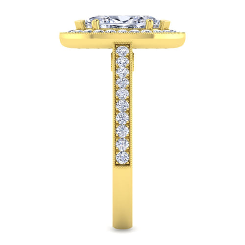 Vintage Inspired 14K Yellow Gold Marquise Halo Diamond Engagement Ring