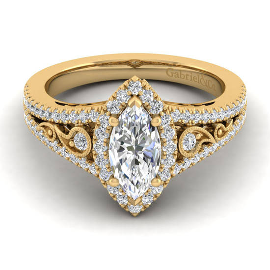 Gabriel - Vintage Inspired 14K Yellow Gold Marquise Halo Diamond Engagement Ring