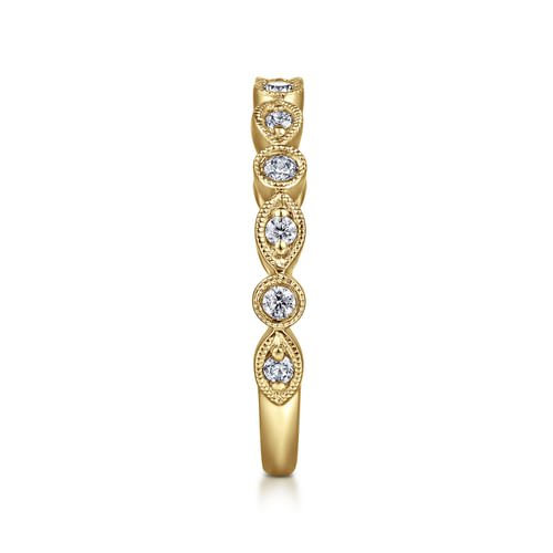 Vintage Inspired 14K Yellow Gold Marquise and Round Station Diamond Anniversary Band