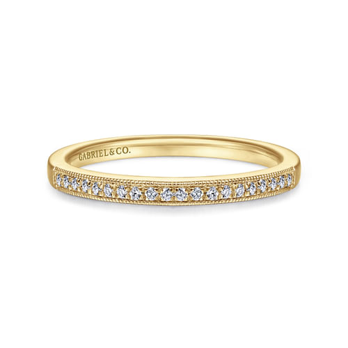 Vintage Inspired 14K Yellow Gold Micro Pavé Set Diamond Wedding Band