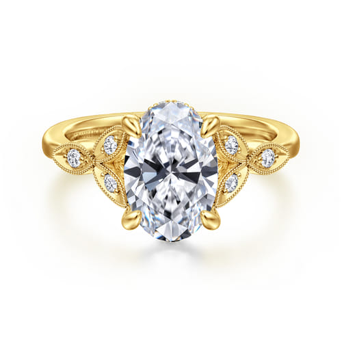 Vintage Inspired 14K Yellow Gold Oval Diamond Engagement Ring