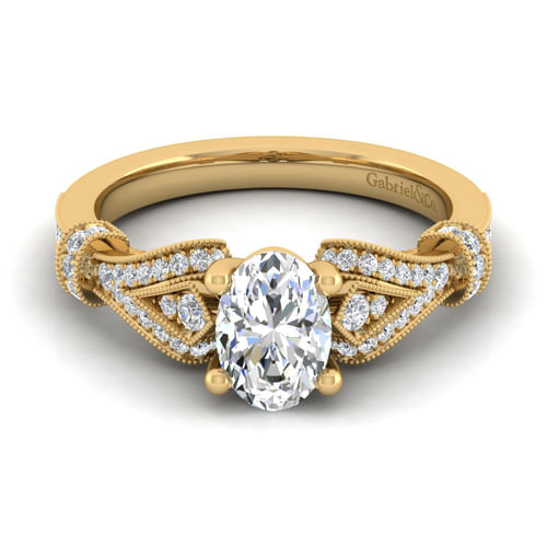 Vintage Inspired 14K Yellow Gold Oval Diamond Engagement Ring