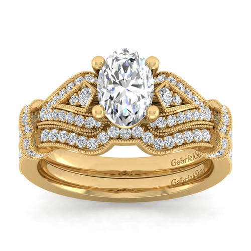 Vintage Inspired 14K Yellow Gold Oval Diamond Engagement Ring