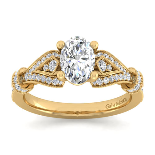 Vintage Inspired 14K Yellow Gold Oval Diamond Engagement Ring