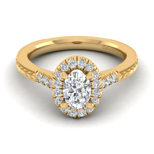 Vintage Inspired 14K Yellow Gold Oval Halo Diamond Engagement Ring