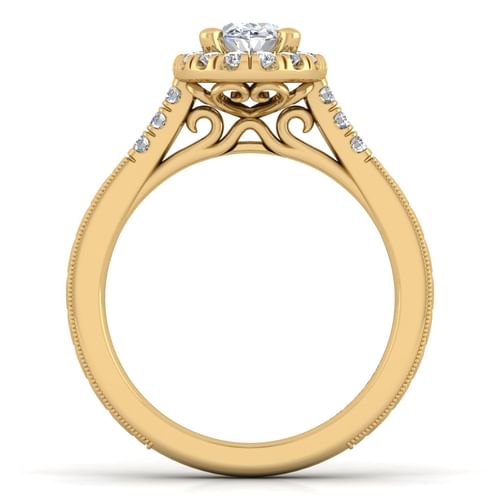 Vintage Inspired 14K Yellow Gold Oval Halo Diamond Engagement Ring