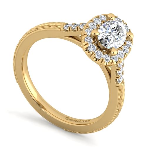 Vintage Inspired 14K Yellow Gold Oval Halo Diamond Engagement Ring