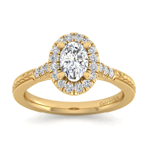 Vintage Inspired 14K Yellow Gold Oval Halo Diamond Engagement Ring