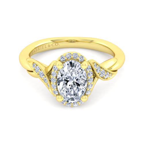 Vintage Inspired 14K Yellow Gold Oval Halo Diamond Engagement Ring
