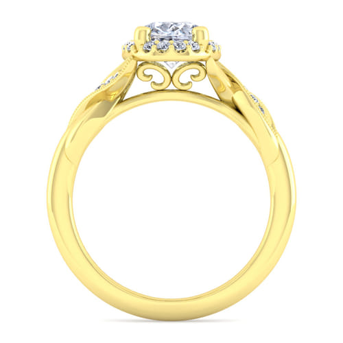 Vintage Inspired 14K Yellow Gold Oval Halo Diamond Engagement Ring