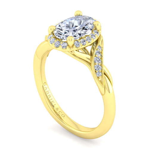 Vintage Inspired 14K Yellow Gold Oval Halo Diamond Engagement Ring