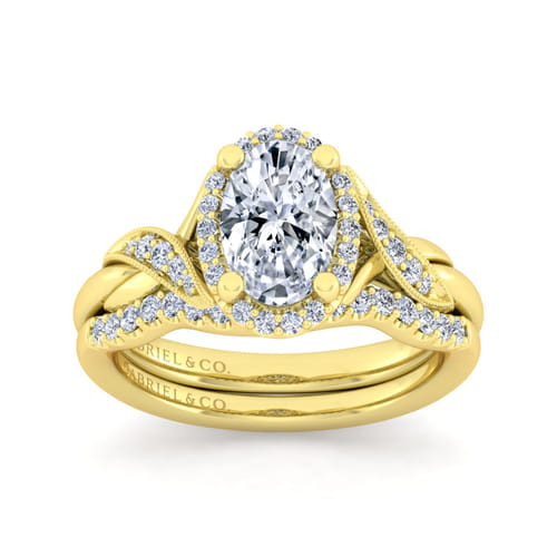 Vintage Inspired 14K Yellow Gold Oval Halo Diamond Engagement Ring
