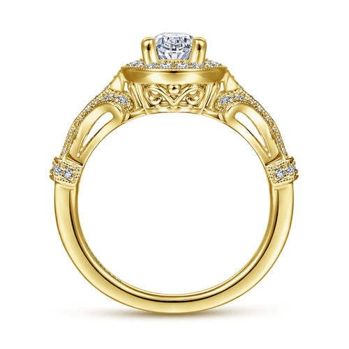 Vintage Inspired 14K Yellow Gold Oval Halo Diamond Engagement Ring