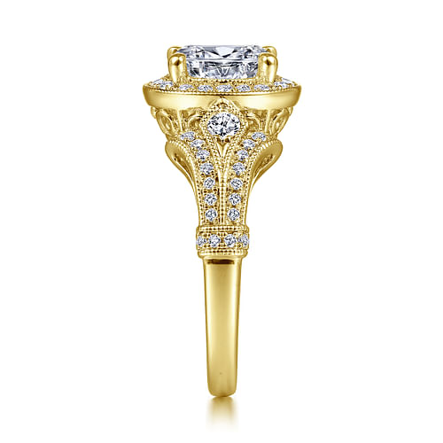 Vintage Inspired 14K Yellow Gold Oval Halo Diamond Engagement Ring
