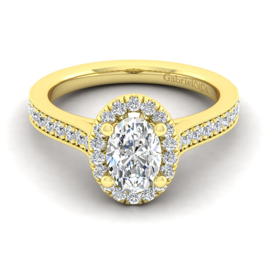 Gabriel - Vintage Inspired 14K Yellow Gold Oval Halo Diamond Engagement Ring