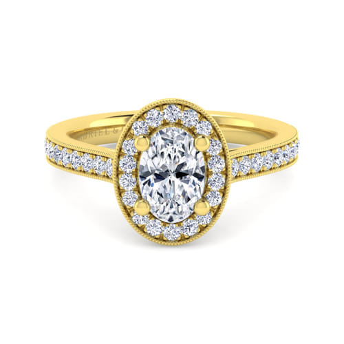 Vintage Inspired 14K Yellow Gold Oval Halo Diamond Engagement Ring