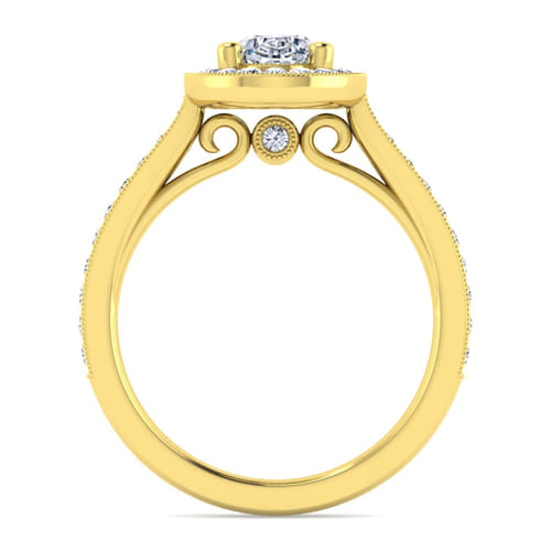 Vintage Inspired 14K Yellow Gold Oval Halo Diamond Engagement Ring
