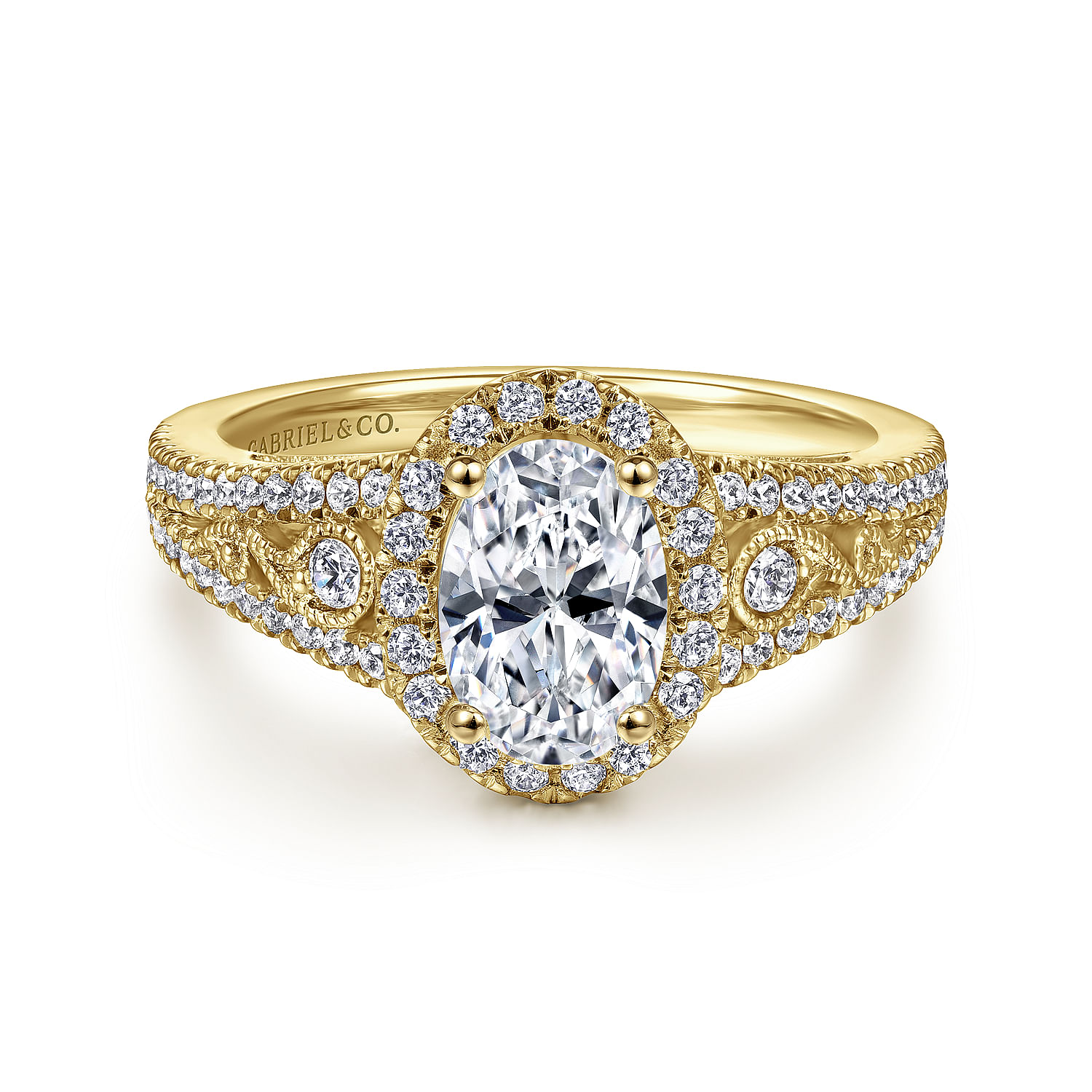 Gabriel - Vintage Inspired 14K Yellow Gold Oval Halo Diamond Engagement Ring