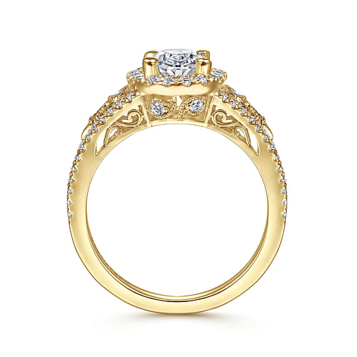 Vintage Inspired 14K Yellow Gold Oval Halo Diamond Engagement Ring