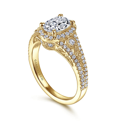 Vintage Inspired 14K Yellow Gold Oval Halo Diamond Engagement Ring