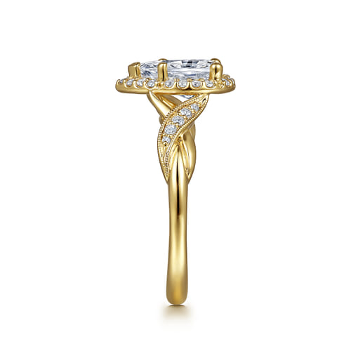 Vintage Inspired 14K Yellow Gold Pear Shape Halo Diamond Engagement Ring