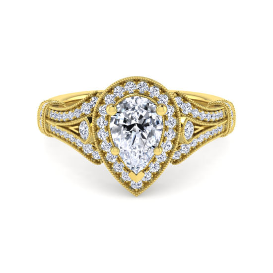 Gabriel - Vintage Inspired 14K Yellow Gold Pear Shape Halo Diamond Engagement Ring