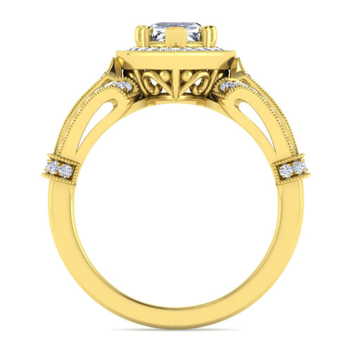 Vintage Inspired 14K Yellow Gold Pear Shape Halo Diamond Engagement Ring